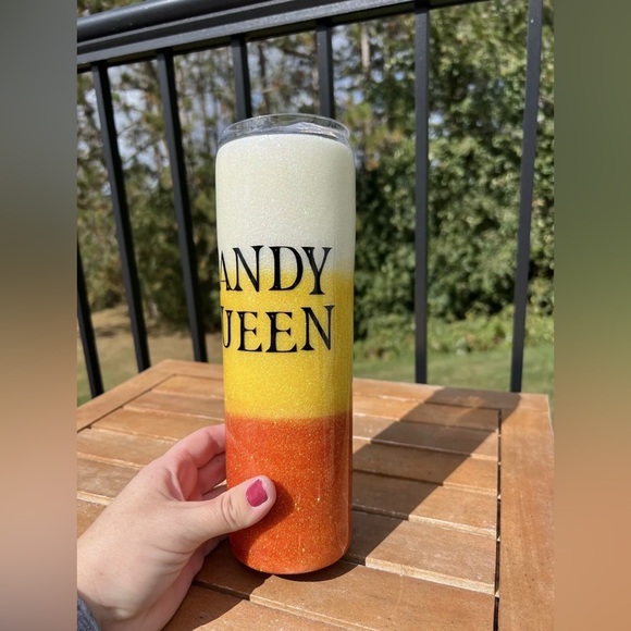 Halloween Fall Tumbler Skinny Drink 30 Oz. Handmade Glitter Candy Queen No Straw - Picture 4 of 12